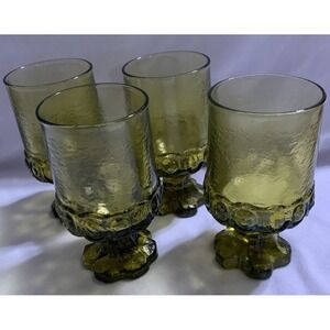 Tiffin Franciscan Madeira Olive Green Footed Goblets (Set of 4) Vintage 5 1/2"